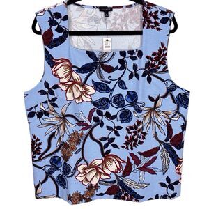 Talbots Ottoman Square Neck Shell Sleeveless Verdant Botanical Ribbed Women’s XL